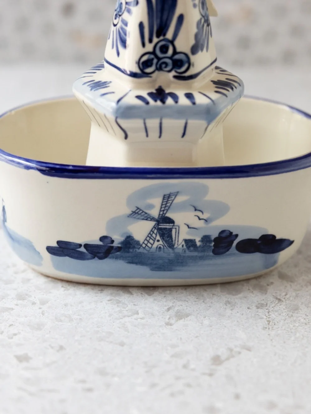 Vintage Delft-style Blue White Ceramic Windmill Planter 7
